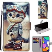 Voor Samsung Galaxy F62 / M62 Gekleurde tekening Cross Texture Horizontale Flip PU lederen tas met houder & kaartsleuven & portemonnee & lanyard (lederen schoenen kat)
