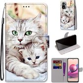 Voor Xiaomi Redmi Note 10 4G / Note 10S Gekleurde tekening Cross Texture Horizontale Flip PU lederen tas met houder & kaartsleuven & portemonnee & lanyard (Big Cat Holding Kitten)