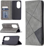 Voor Huawei P50 Pro Rhombus Texture Horizontale Flip Magnetische Leren Case met Houder & Kaartsleuven (Grijs)