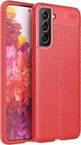 Voor Samsung Galaxy S21 FE Litchi Texture TPU schokbestendig hoesje (rood)