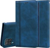 Voor Samsung Galaxy A12 5G Frosted Business Magnetische Horizontale Flip PU Leather Case met Houder & Kaartsleuf & Lanyard (Blauw)