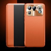 Voor Geschikt voor Xiaomi Mi 11 Ultra magnetisch zijvensterweergave schokbestendig horizontaal flip lederen hoesje (oranje)
