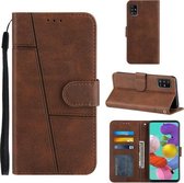 Voor Samsung Galaxy A51 5G Stiksels Kalfs Textuur Gesp Horizontale Flip Lederen Case met Houder & Kaartsleuven & Portemonnee & Lanyard (Bruin)