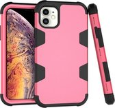 Contrastkleur siliconen + pc schokbestendig hoesje voor iPhone 11 (rozerood + zwart)