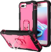 PC + Rubber 3-laags schokbestendige beschermhoes met roterende houder voor iPhone 8 Plus / 7 Plus (zwart + roze rood)