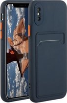Kaartsleuf ontwerp schokbestendig TPU beschermhoes voor iPhone X / XS (donkerblauw)