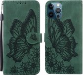 Retro Skin Feel Butterflies Embossing Horizontale Flip Leather Case met houder & kaartsleuven & portemonnee voor iPhone 12 Pro Max (groen)