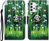 Voor Samsung Galaxy A32 4G Gekleurde Tekening Patroon Horizontale Flip PU Lederen Case met Houder & Kaartsleuven & Portemonnee & Lanyard (Panda)