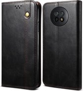 Voor Xiaomi Redmi Note 9 5G (CN-versie) Simple Wax Crazy Horse Texture Horizontale flip lederen tas met kaartsleuven en portemonnee (zwart)