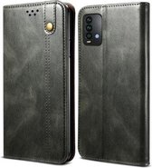 Voor Xiaomi Redmi Note9 4G (CN-versie) Simple Wax Crazy Horse Texture Horizontale flip lederen tas met kaartsleuven en portemonnee (donkergroen)