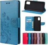 Voor Samsung Galaxy A02s (EU-versie) vlinderbloempatroon horizontale flip lederen tas met houder & kaartsleuven en portemonnee (blauw)