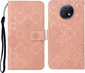Voor Xiaomi Redmi Note 9T Etnische Stijl Reliëfpatroon Horizontale Flip Leren Case met Houder & Kaartsleuven & Portemonnee & Lanyard (Roze)