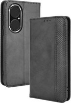 Voor Huawei P50 Magnetische Gesp Retro Crazy Horse Textuur Horizontale Flip Leren Case met Houder & Kaartsleuven & Fotolijst (Zwart)