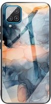 Voor Samsung Galaxy F62 / M62 Abstract Marble Pattern Glass beschermhoes (abstract blauw)