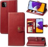 Voor Samsung Galaxy A22 4G Effen Kleur Lederen Gesp Telefoon Case met Lanyard & Fotolijst & Kaartsleuf & Portemonnee & Stand Functie (Rood)