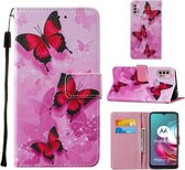Voor Motorola Moto G30 / G10 / G10 Power Cross Texture Painting Pattern Horizontale Flip lederen hoes met houder & kaartsleuven & portemonnee & lanyard (roze vlinder)