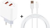 K0-99 2 in 1 5V / 3.1A 2 USB-poorten reislader met 1,2 m USB naar USB-C / Type-C datakabelset, EU-stekker