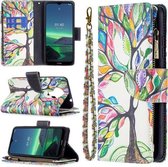 Voor Nokia 1.4 Gekleurde Tekening Patroon Rits Horizontale Flip Leren Case met Houder & Kaartsleuven & Portemonnee (Boom)