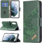 Voor Samsung Galaxy S21 FE / S21 Lite Bijpassende kleur Krokodiltextuur Horizontale flip PU lederen tas met portemonnee & houder & kaartsleuven (groen)