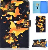 Voor Samsung Galaxy Tab A7 Lite 8.7 inch (2021) SM-T220 / T225 Gekleurde tekening Stiksels Horizontale flip lederen tas, met houder en kaartsleuven (gouden vlinder)