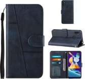 Voor Samsung Galaxy A11 / M11 Stiksels Kalf Textuur Gesp Horizontale Flip Leren Case met Houder & Kaartsleuven & Portemonnee & Lanyard (Blauw)