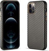 Koolstofvezel lederen textuur Kevlar anti-val telefoon beschermhoes voor iPhone 12 Pro Max (grijs)