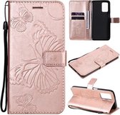 Voor OPPO Realme V13 Pressed Printing Butterfly Pattern Horizontale Flip PU lederen tas met houder & kaartsleuven & portemonnee & lanyard (Rose Gold)