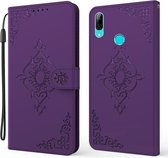 For Honor 10i / Honor 20 Lite Reliëf Fortune Flower Pattern Horizontale Flip Leather Case met houder & kaartsleuf & portemonnee & lanyard (paars)