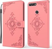 Voor Huawei P Smart / Enjoy 7S / Honor 9 Lite Reliëf Fortune Bloempatroon Horizontale Flip Leren Case met Houder & Kaartsleuf & Portemonnee & Lanyard (Roze)