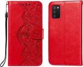 Voor Geschikt voor Xiaomi Redmi 9T Flower Vine Embossing Pattern Horizontale Flip Leather Case met Card Slot & Holder & Wallet & Lanyard (Red)