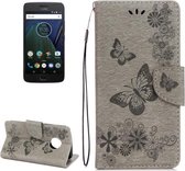 Voor Motorola Moto G5 Plus Geperst Bloemen Vlinderpatroon Horizontale Flip Leren Case met Houder & Kaartsleuven & Portemonnee (Grijs)