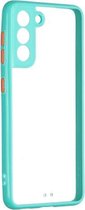 Voor Samsung Galaxy S21 5G Transparante pc + TPU-telefoonhoes met contrastkleurknop (groen)