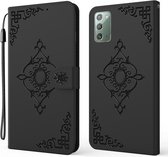 Voor Samsung Galaxy Note20 4G / 5G Reliëf Fortune Bloempatroon Horizontale Flip Leren Case met Houder & Kaartsleuf & Portemonnee & Lanyard (Zwart)