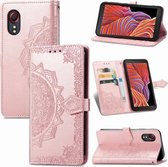 Voor Samsung Galaxy XCover 5 Mandala Bloem Reliëf Horizontale Flip Leren Case met Beugel / Kaartsleuf / Portemonnee / Lanyard (Rose Goud)