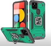 Voor Google Pixel 5 magnetisch pantser schokbestendig TPU + pc-hoesje met metalen ringhouder (donkergroen)