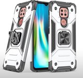 Voor Motorola Moto G9 Play Magnetisch pantser Schokbestendig TPU + pc-hoesje met metalen ringhouder (zilver)