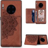 Voor Huawei Mate 30 Pro Mandala Reliëf Magnetische Doek PU + TPU + PC Case met Houder & Kaartsleuven & Portemonnee & Fotolijst (Bruin)