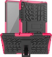 Voor Lenovo Tab P11 Tyre Texture Shockproof TPU + PC beschermhoes met houder (roze)