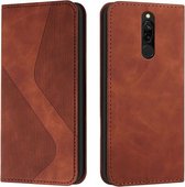 Voor Xiaomi Redmi 8/8A Skin Feel Magnetisch S-type Effen Kleur Horizontale Flip Lederen Case met Houder & Kaartsleuf & Portemonnee (Bruin)