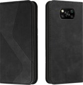 Voor Xiaomi Poco X3 NFC Skin Feel Magnetisch S-type Effen Kleur Horizontale Flip Lederen Case met Houder & Kaartsleuf & Portemonnee (Zwart)