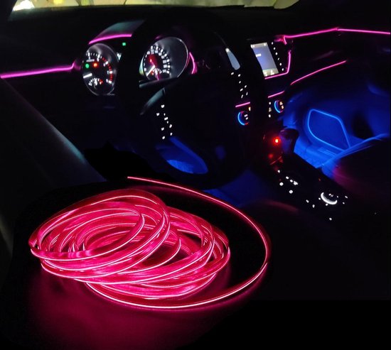 LED -- Fil EL -- 5 mètres -- Éclairage intérieur de voiture -- Rose/ Pink  -- Connexion USB