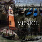 Affiche de jardin - Ville / Venetië - Collage en beige/blanc/noir/jaune - 80 x 80 cm.
