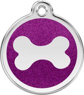 Bone Purple glitter hondenpenning small/klein dia. 2 cm RedDingo