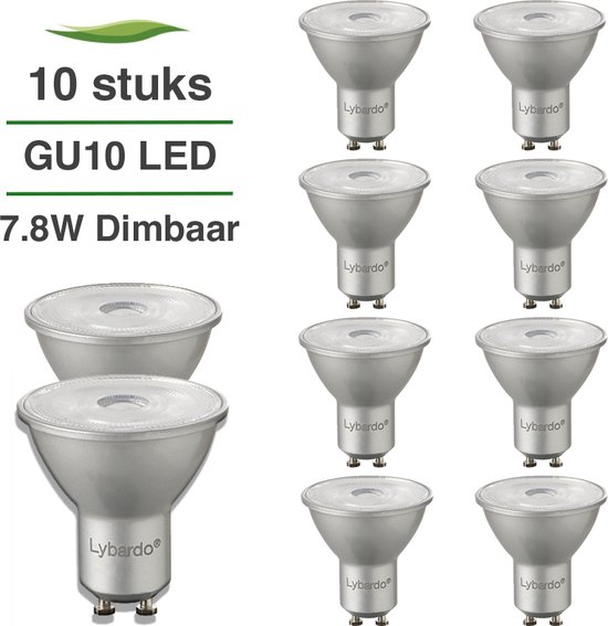 GU10 LED lamp - 10-pack - 10-pack - 8W - Dimbaar - 3000K warm wit