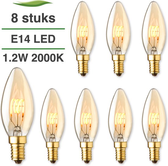 E14 LED lamp - 8-pack - Kaarslamp - 1.2W - 2000K extra warm