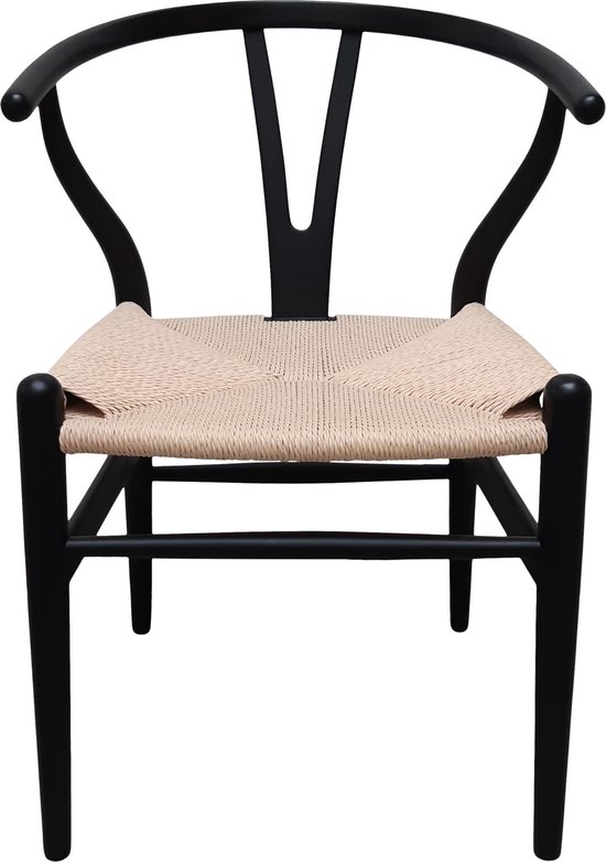 Chaise Wishbone naturel + noir - H. Wegner Y-chair- Y - chaise - Essenhout - Chaise Design