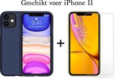 iPhone 11 hoesje donker blauw siliconen case - 1x iPhone 11 screenprotector screen protector