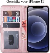 iPhone 11 hoesje bookcase roze rose goud - iPhone 11 hoesje bookcase wallet case portemonnee book case hoes cover