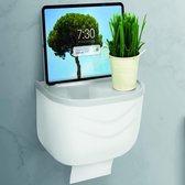 Bewello® - WC Rolhouder - Toiletrolhouder - Zelfklevend WC Kastje - Wit met Grijs - 210 x 135 x 135 mm