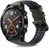 Leer, Siliconen Smartwatch bandje - Geschikt voor  Huawei Watch GT siliconen / leren bandje - zwart/groen - 46mm - Horlogeband / Polsband / Armband